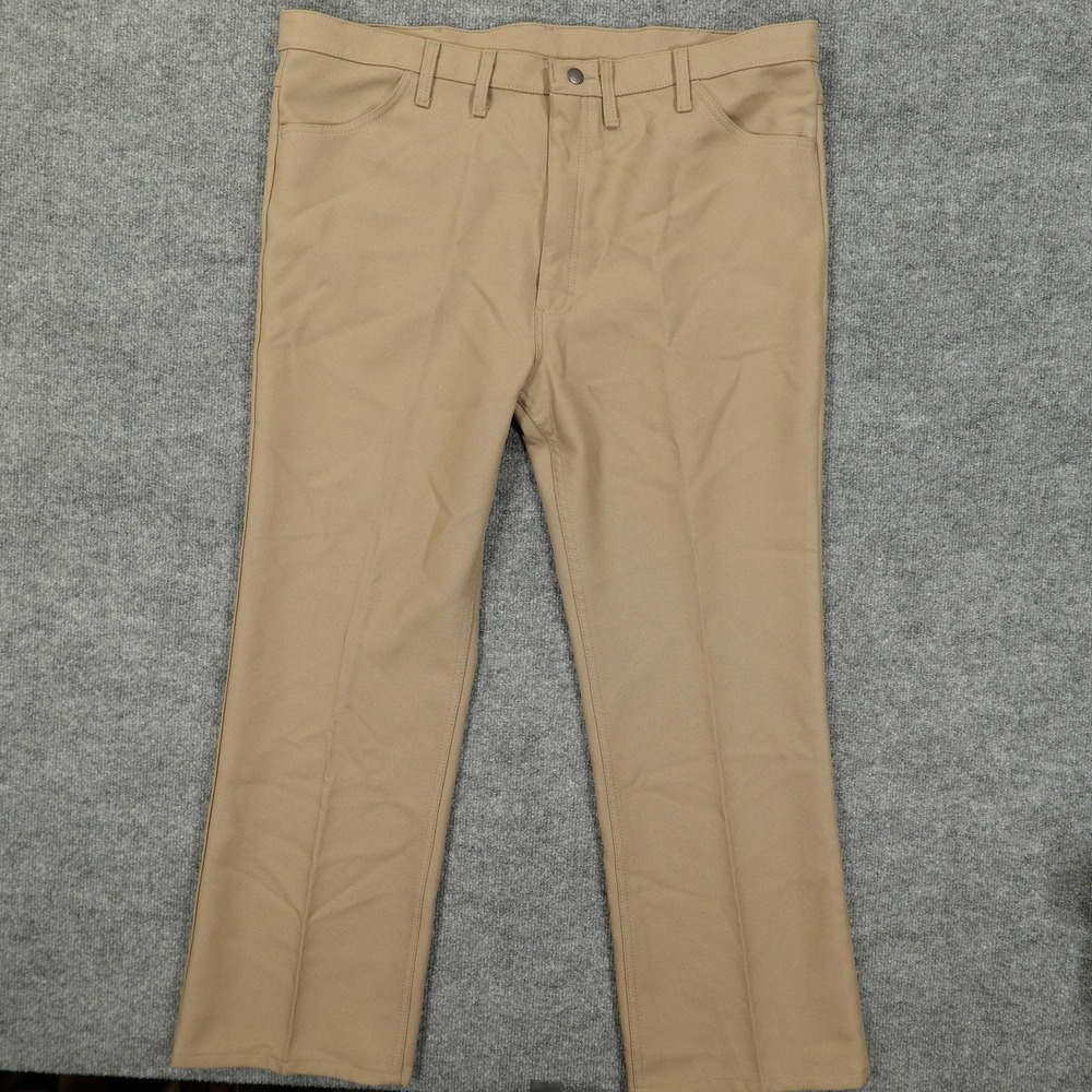 Vintage Wrangler Pants Mens 44x30 Beige Polyester Flat Front Workwear Khakis